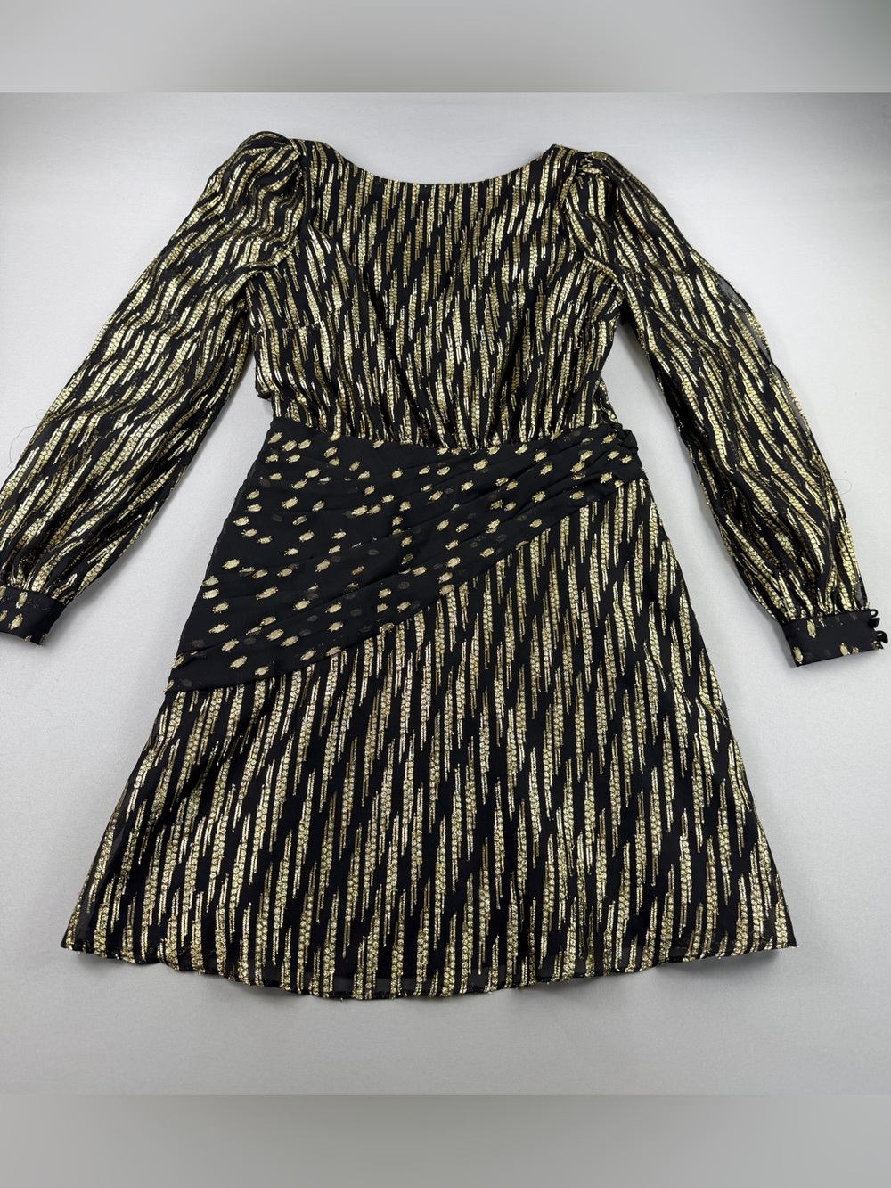 Rachel Zoe Size 4 Black Gold Metallic Long Sleeve Party Cocktail Dress